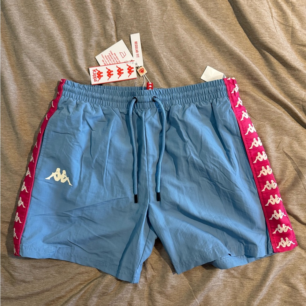 Kappa Men's Blue Shorts with Pink Accents